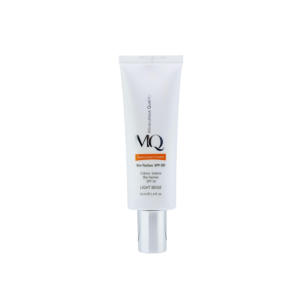 کرم ضدآفتاب بی‌رنگ ام کیو SPF50 مدل BIO TACHES مناسب انواع پوست، حجم 55 میلی‌لیتر